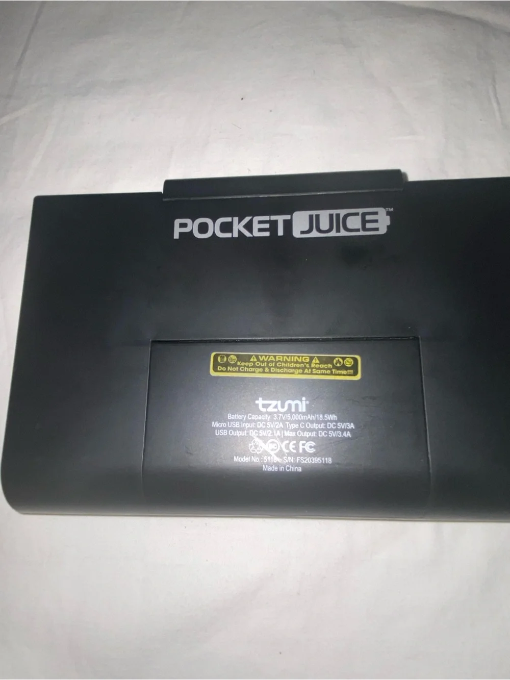 PocketJuice Black Portable Power Bank with Black Switch Controller Grip